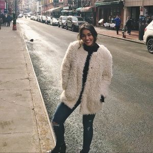 Old Navy, Off white fur coat, size S